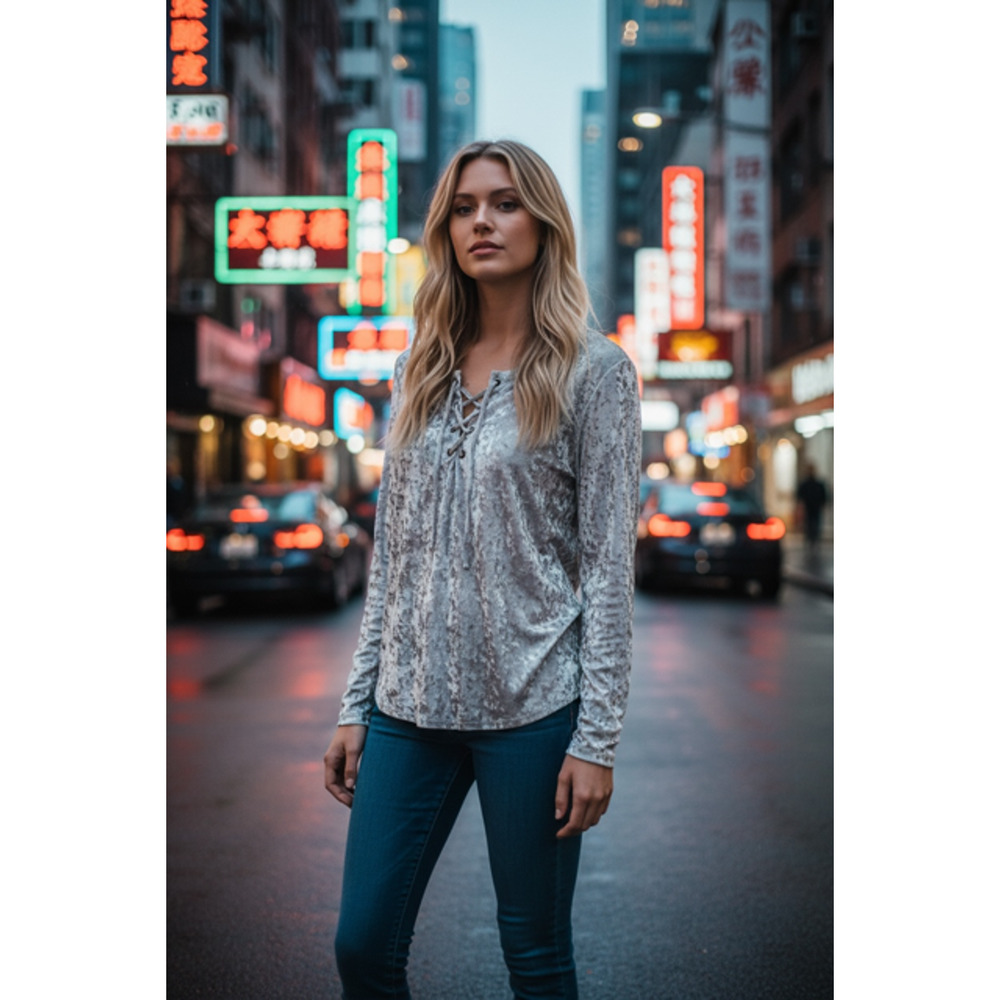 The "Silver Tide" Lace Up Top - Medium